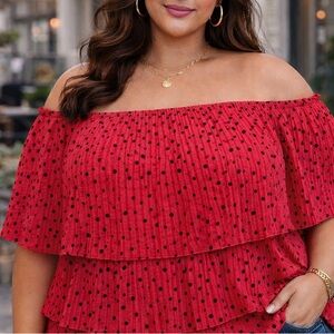 NWT Eloquii Polka Dot Red & Black Off-Shoulder Blouse Women’s 22 Plus Size